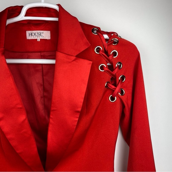 House of CB Blazer Women’s Red Size Small Grommet Lace Shoulder OR TRADE FOR XS - Picture 5 of 12